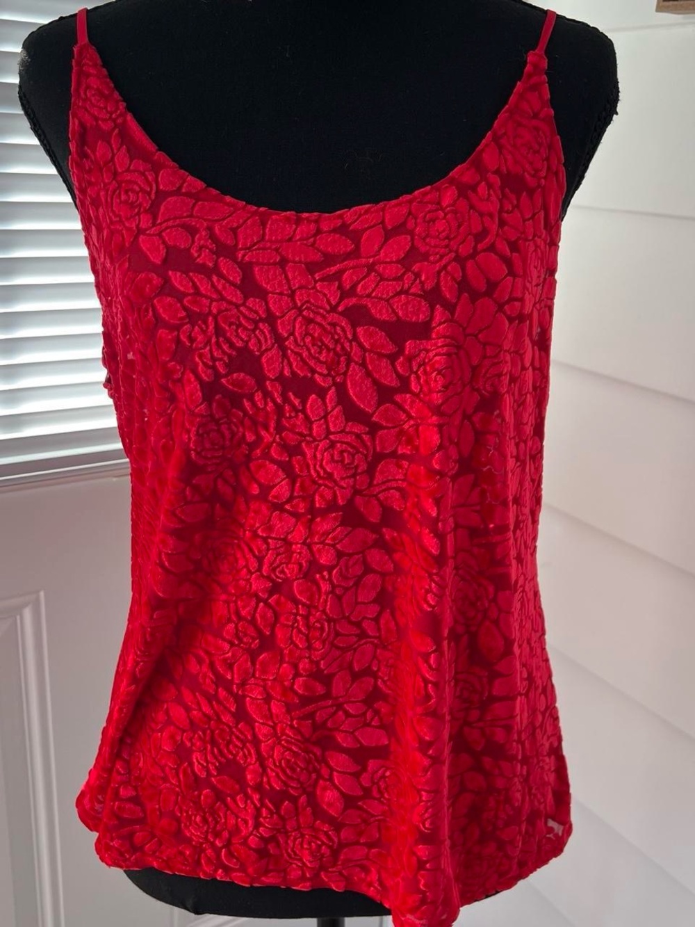 Vintage Velvet Red Floral Burnout Velvet Camisole - Women